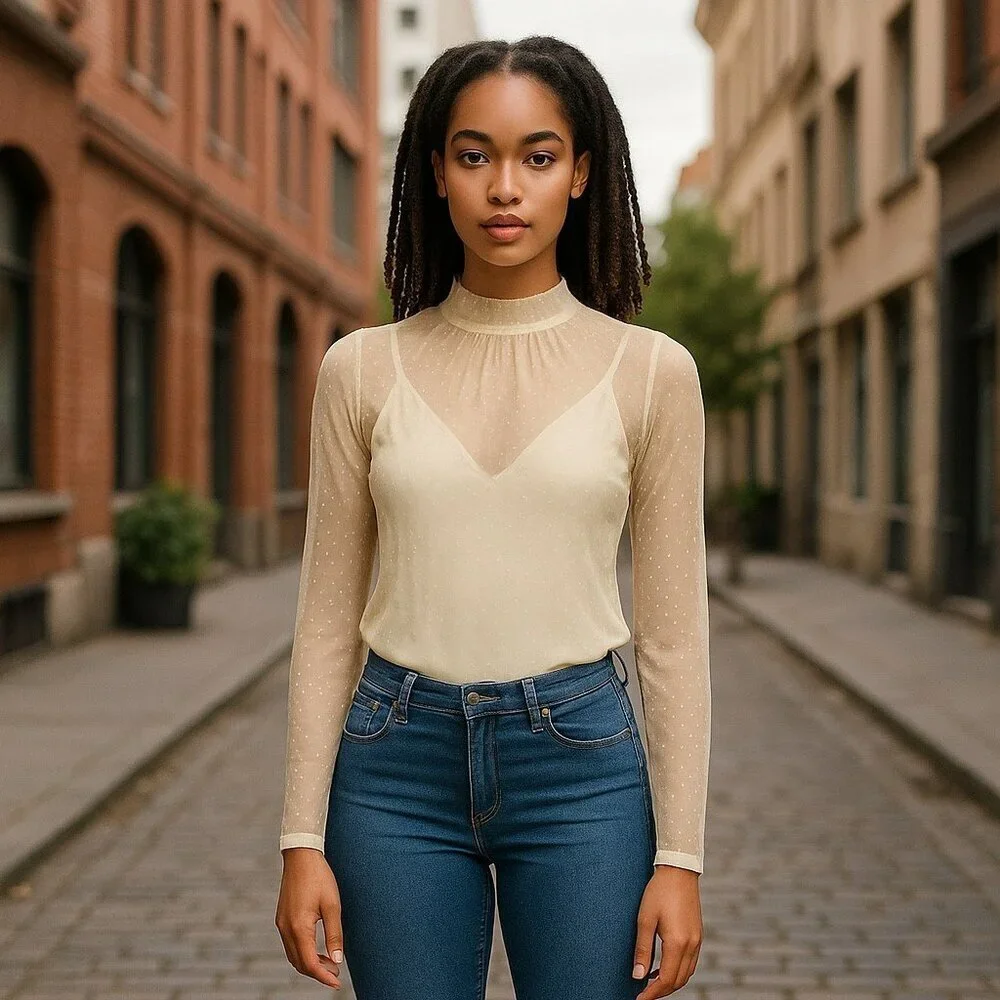 Free People Mesh Turtleneck Bodysuit/NWT